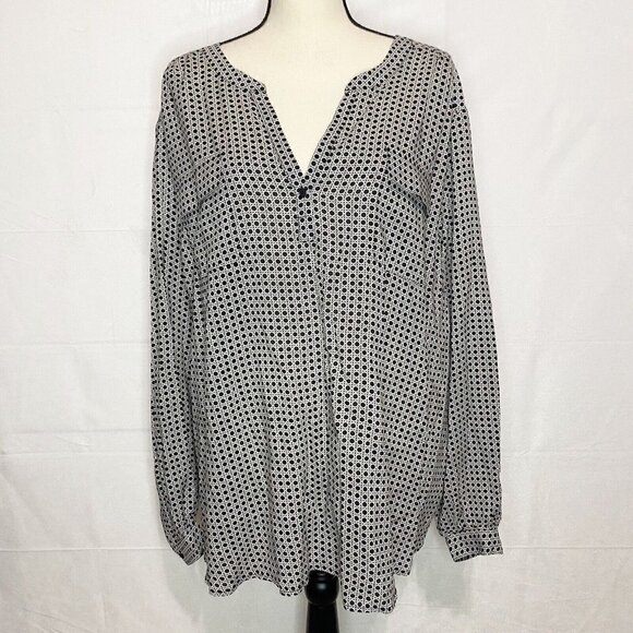 Cynthia Rowley Blouse Size 3XL 100% Rayon Polka Dotted  Top Long Sleeve - Picture 1 of 7